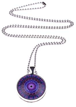 Adi-Modeschmuck Kette Soraya, 70cm Kugelkette mit 25mm Anhänger | Runder zweiseitiger Anhänger, Phantasievoll romantische Motive, Glas Cabochons, Handgearbeitet in Berlin