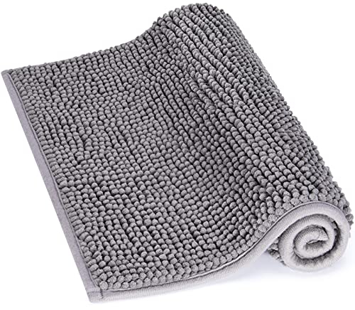 Lifewit rutschfeste Badematte Badteppiche 61 x 43 cm, Weich Hochflor Badevorleger aus Mikrofaser Chenille, Badezimmerteppich Duschvorleger Duschteppich für Badewanne, Dusche, Badezimmer, Küche, Grau