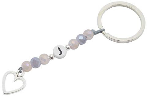 Selfmade Jewelry Schlüsselanhänger Silber Herz Handgemachter Anhänger mit Buchstaben Inkl. Geschenk-Verpackung (J)