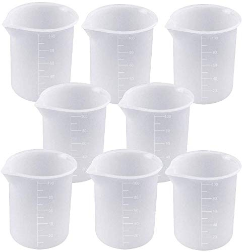 VOARGE Lot de 8 gobelets doseurs en silicone de 100 ml - Gobelet doseur en plastique - Pour le bricolage, la résine époxy, la cire d'art, la cuisine