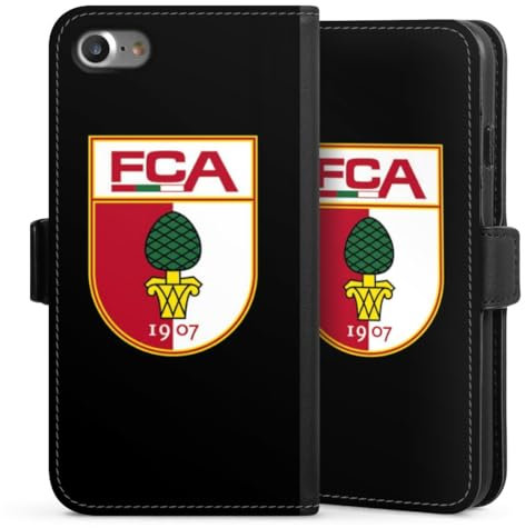Klapphülle kompatibel mit Apple iPhone SE (2020) Handyhülle aus Kunst Leder schwarz Flip Case FC Augsburg Wappen FCA