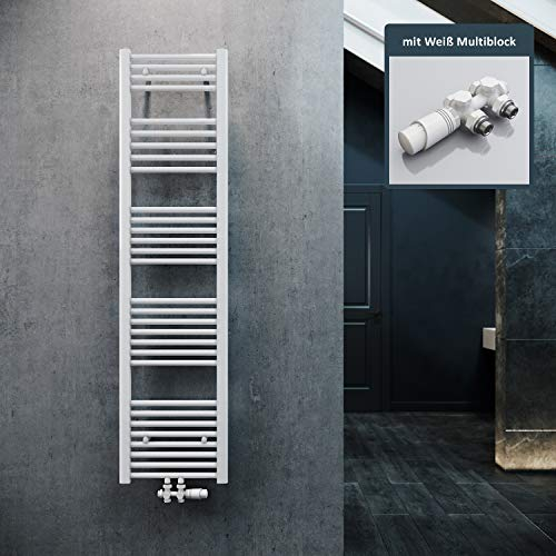 ELEGANT Heizkörper Bad 1600x400mm Weiß Badheizkörper Mittelanschluss Heizkörper Handtuchtrockner Handtuchwärmer mit Weiß Multiblock Thermostat
