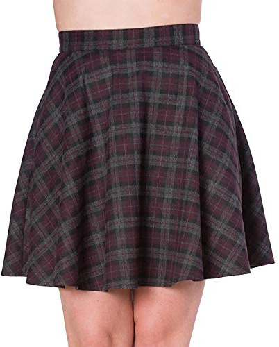 Banned Retro Rock Check Flared Skirt Donna Minigonna Grigio/Lilla L 65% Poliestere, 35% Viscosa