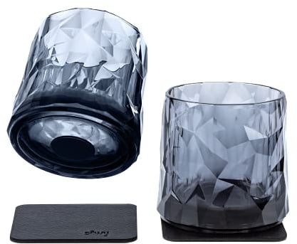 silwy® Hightech-Kunststoff-Magnet-Gläser inkl. Metall-Nano-Gel-Pads – rutschfeste Campinggläser, Boot- und Yachtzubehör (Tumbler // Grey // 0,25 l)