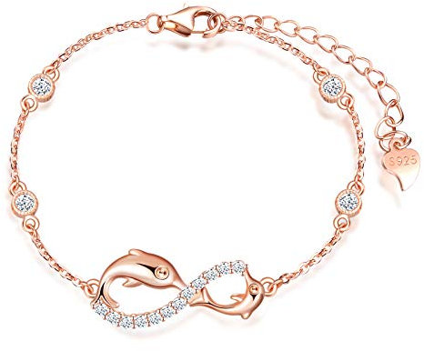 MicLee Bracciale oro rosa di simbolo infinito con zirconi da donna ragazze bracciali regolabile con delfino creativo in argento 925 gioielli eleganti