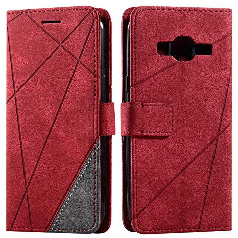 SONWO Hülle für Samsung Galaxy J3 2015 / Galaxy J3 2016, Premium Leder PU Handyhülle Flip Case Wallet Silikon Bumper Schutzhülle Klapphülle für Galaxy J3 2015 / Galaxy J3 2016, Rot
