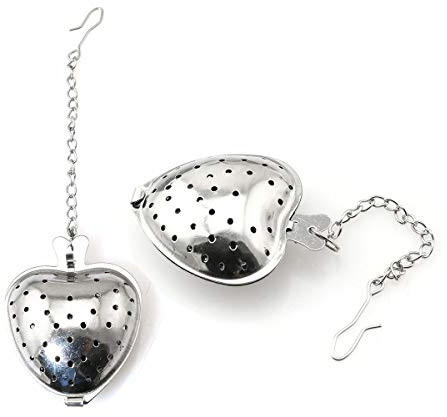 PZRT 2pcs Heart Shaped Loose Leaf Tea Infuser Ball with Rope Chain Home Kitchen Tools, Reusable Stainless Steel Love Fine Mesh Hot Tea Infuser Tea Strainer Ball
