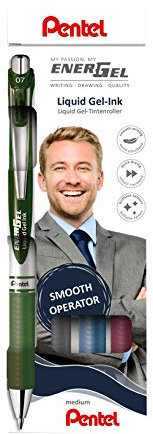 Pentel - Estuche de 4 unidades de bolígrafo Energel retráctil con mecanismo de presión y punta de bola, Variedad de colores, (negro, burgundy, azul oscuro y verde campo).