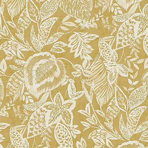 Mae Ochre Wallpaper Floral Leaf Jungle Yellow White Textured Vinyl
