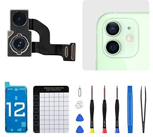 DGSCSMY iPhone 12 Rückfahrkamera-Ersatz, Dual 12 MP Kamerasystem (breit und ultra-breit), Rückkamera-Modul, Flexkabel, Ersatz mit Glasersatz und wasserdichten Dichtungswerkzeug-Set