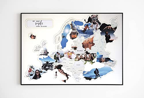 Europakarte mit Fotos - Kostenloses Online-Tool zur Erstellung von Fotos - Halten Sie Ihre Reiseerinnerungen in persönlichen Collage fest - Fügen Sie Fotos von jeder Reise hinzu - Kartengröße 50x70cm