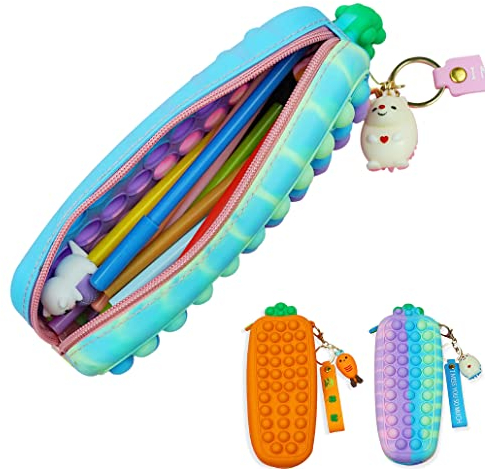 iSuperb Astuccio Bubble Fidget, Silicone Astucci Scuola con Portachiavi, Kawaii Astuccio per Matite con Bolle Ragazza Pop it Pencil Case Ragazzo Portamatite Portapenne Porta Penne Donna (Colorful)