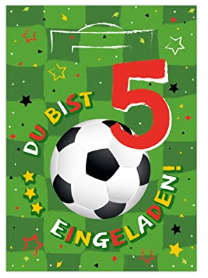 Junapack 12 Einladungskarten zum 5. Kindergeburtstag fünfte Geburtstag Junagen Fussball Fußball
