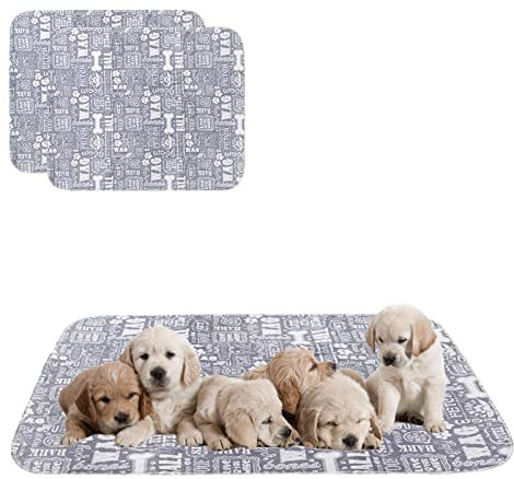 Geyecete Lot de 2 Alèse lavables pour Chien Chiot, Tapis educateur pour Chat et Chien, Tapis propreté pour Animaux, Tapis de Dressage Réutilisables, Antidérapants Pee Pad- M - Mot Gris - 2 pièces