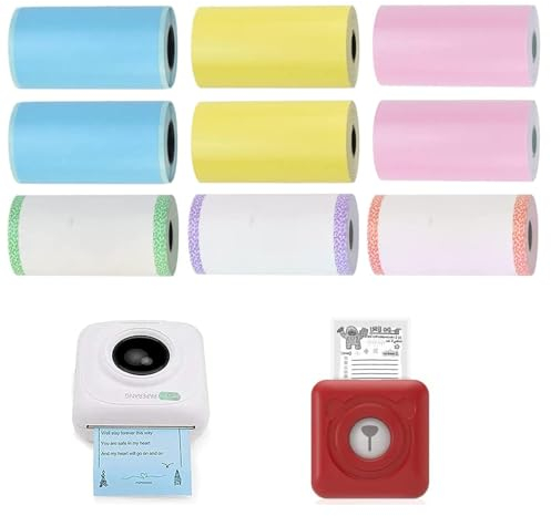 9 Rollen Thermopapier, Bunt Thermodruckpapier, Selbstklebend Thermo Druckerpapier Rollen, Mini Thermopapierrolle, Peripage Thermopapier Aufkleber für PeriPage P1 Mini Fotodrucker Etiketten 57 x 30mm
