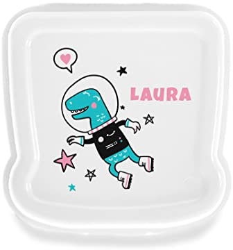 SAQUITOMAGICO Sandwichera/Fiambrera Personalizada con Nombre y/o Texto Opcional.Diferentes diseños a Elegir (DINONAUTA)