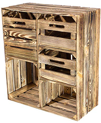Kistenkolli Altes Land Kommode im Obstkisten Stil 77x68x35cm weiß rustikal geflammte Optik Holz Schubladen Sideboard (Geflammt, Schrank mit Schubladen)