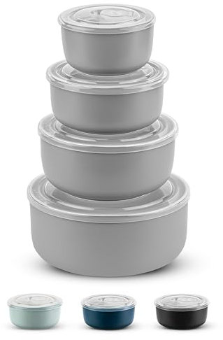 KooK Ceramic Mixing Bowls, Nesting Bowls, Set of 4, Kitchen Bowls, Prep, Serving, Gift, Microwave and Dishwasher Safe, 10/16/29/47 oz, (Grey)