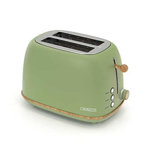 Grille Pain Caprizze Kaito avec Double Fente Extra Large 6 Niveaux de Grill Design Vintage avec Effet Bois Vert Mat