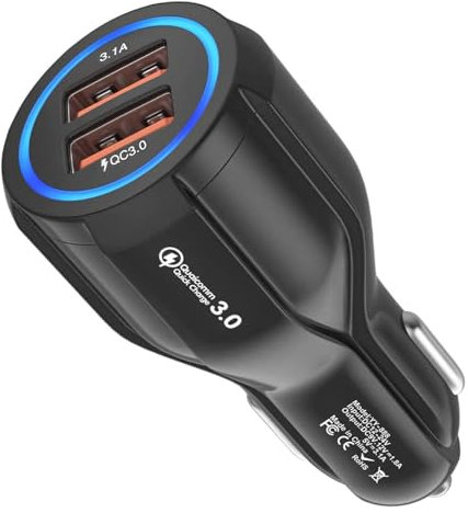 Hoppac Caricatore Auto USB,2 Porte Caricabatteria Da Auto,Quick Charge 3.0 Caricatore Accendisigari USB Compatibile Con iphone, ipad Samsung Galaxy S10/S9/S8,Huawei, Xiaomi, Nero