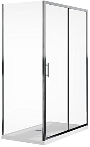 Box Doccia Angolare 100x130cm Apertura Scorrevole da 130cm Parete Fissa da 100cm Vetro Temperato Trasparente 6mm Antinfortunistico Trattamento Anticalcare Maniglia Acciaio Inox Altezza 190cm Tenerife