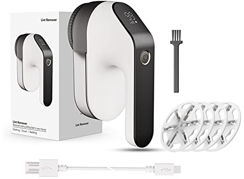 Quitapelusas Electrico, Recargable USB Quitapelusas para Ropa Pantalla LED Jumper Desbarbador Ajustable 3 Velocidades 2000mAh Gran Capacidad con 4 Cuchillas Incluidas (Negro)