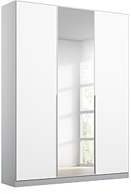 Rauch Möbel Alabama Drehtürenschrank Schrank Kleiderschrank Weiss / Grau mit Spiegel, 3-türig, Inklusive Zubehörpaket Premium, 2 Kleiderstangen, 5 Einlegeböden, 2 Schubkästen, BxHxT 136x229x54 cm