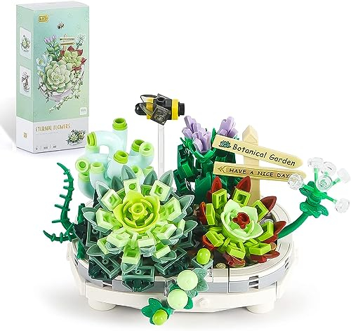QLT Pflanzen Blumen Friends Bauspielzeug Sukkulenten,Flowers klemmbausteine Bonsai Baustein Geschenk für Mädchen 6-12 und Erwachsene Bausteinen deko