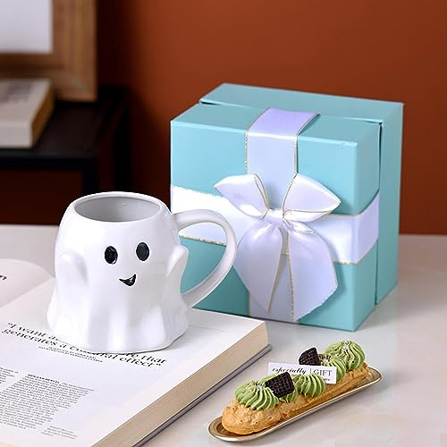 Huasean Ghost-Coffee Mu G, Halloween-Geist-Keramik-Ghostface-Tasse, Niedliche Cartoon-Geister-Tassen, Weiße Geister-förmige Tasse, Halloween-Neuheitsgeschenk Für Ihre Liebsten, 440 l