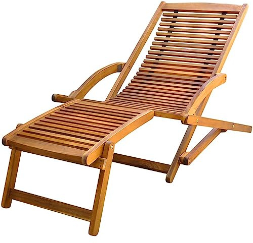 LAPOOH Liegestuhl mit Fußablage, Gartenliege, Sonnenliege, Relaxliege, Deckchair, Terrassenstühle, Beach Chair, Saunaliege, Akazie Massivholz -at