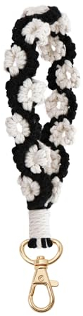 Poagoep Handgefertigter Boho-Schlüsselanhänger, Handgelenk-Schlüsselband für Schlüssel, niedlicher Blumen-Schlüsselanhänger, Armband, Makramee, Schlüsselband für Frauen, C_black, Medium