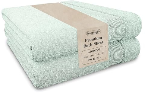 Blue Canyon Bath Sheet, Bathroom Soft Sheet, Woven Light–Weight, Quick Dry, Reusable Bath Sheet, Bacteria Resistant, Skin Friendly, Makeup Remover Sheet 100 * 140 cm, 500 GSM, PACK OF 2, (MINT GREEN)