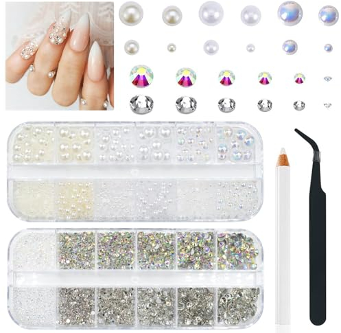 Nayyana® 3540 piezas de diamantes de imitación de uñas con parte trasera plana para uñas acrílicas, cristales, accesorios para uñas, semicirculares, piedras preciosas