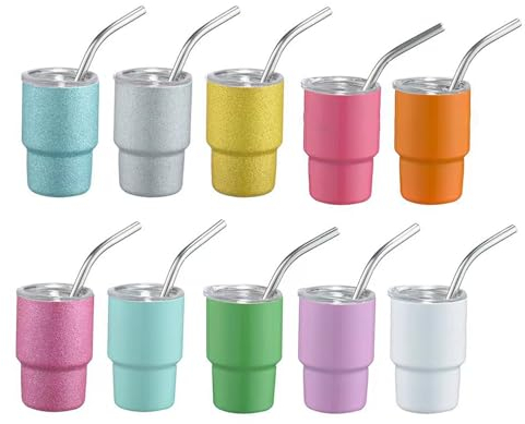 Zeizafa 6/10pcs Mini Tumbler In Acciaio Inox Tazza Da Viaggio Portatile Auto Tazza con Coperchio e Cannuccia Piccola Bottiglia D'acqua Tazza di Caffè Mini Tumblers con Coperchio Cannuccia Tazza Di