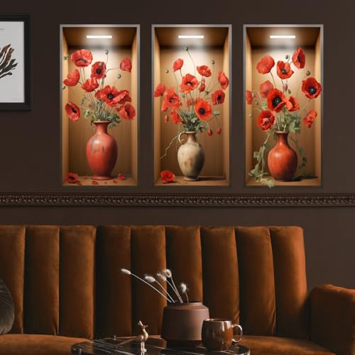 Runtoo Wandtattoo 3D Effekt Blumen Wandsticker Mohn Rot Wandaufkleber Wohnzimmer Schlafzimmer Kinderzimmer Babyzimmer Wanddeko