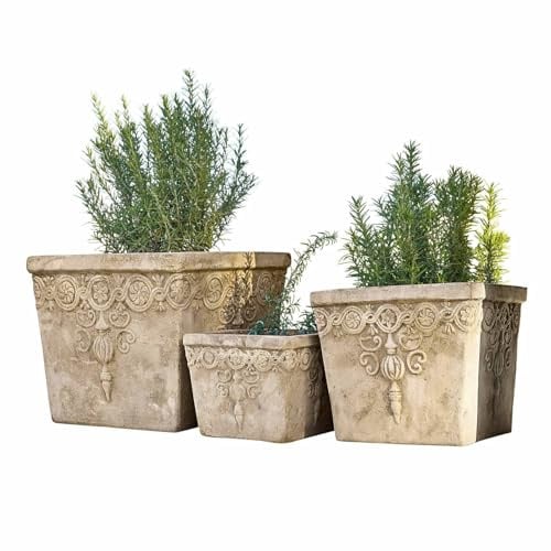 Loberon Übertopf 3er Set Bissone, DREI Größen, kunstvolle Ornamente, mediterrane Optik, mit Ablaufloch, Gartenzubehör, Pflanzgefäß, Ton, terrakotta
