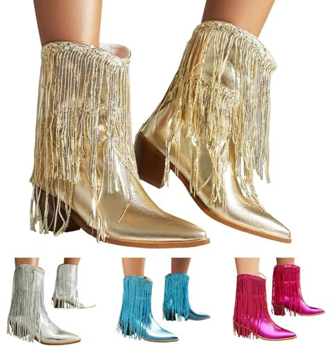 Dasongff Stivali da cowboy da donna, indiani con ghiandole lucide, punta a punta, tacchi gustosi, stivali da motociclista, stivali da cowboy