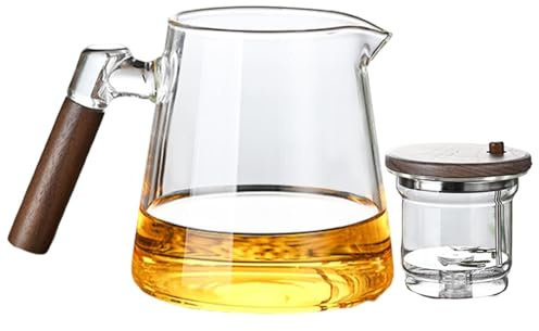 Enchantipot Teekanne – Pressfilter-Teekanne mit Sieb, 750 ml Teekanne mit Holzgriff, Glas-Teekanne für Tee-Wasser-Trennung