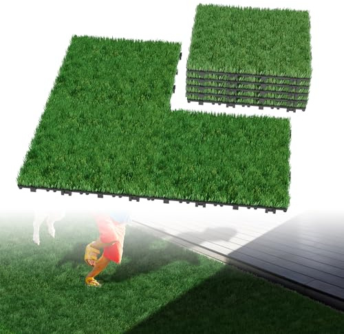 UISEBRT Kunstrasen 30x30cm Grasmatte Rasenteppich Outdoor, 4cm Dicke, PE-Material, künstlicher Rasen für Balkon, Garten, Terrasse, Kunststoffrasen wetterfest, UV-beständig Grasteppich, 55 Stück/ 5 ㎡