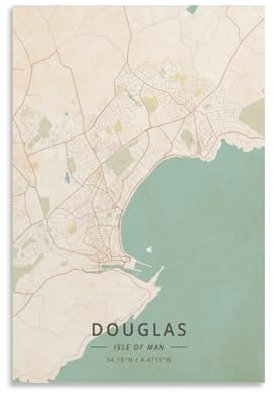 LZTEN Douglas Isle of Man Karten-Poster, Vintage-Druck, Poster für Zimmer, Ästhetik, Leinwand, Wandkunst, Poster und Druck, ungerahmt, 30 x 45 cm