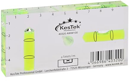 KesTek Acrylglas Wasserwaage AWW100, kompakt & präzise, 2 Libellen, bruchfest, mit Skalierung & Bohrloch - ideal für Haushalt & Werkstatt