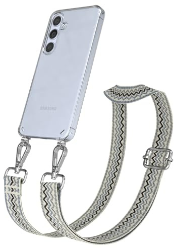 EAZY CASE Handykette - Verstellbares Taschenband kompatibel mit Galaxy S24, Schulterriemen, Handykordel mit Silikon Hülle, Umhängetasche, Beige Blau Silber