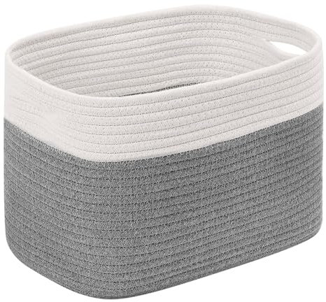 KBIBCK Woven Storage Baskets, Cotton Rope Storage Baskets for Shelves, Decorative Closet Shelf Woven Basket, Cotton Rope Basket with Handle, Toy Basket Storage Baby Storage Organiser for Bathroom