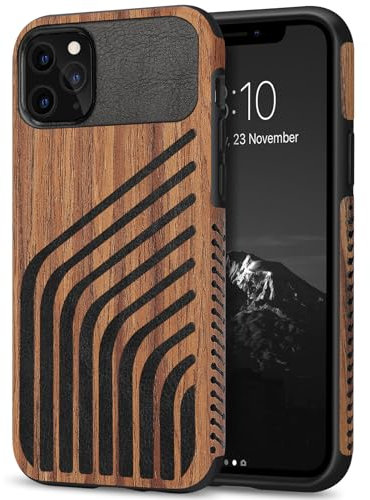 TENDLIN Kompatibel mit iPhone 11 Pro Max Hülle Holz und Carbon Textur Design Leder Hybrid Handyhülle (Haaransatz)