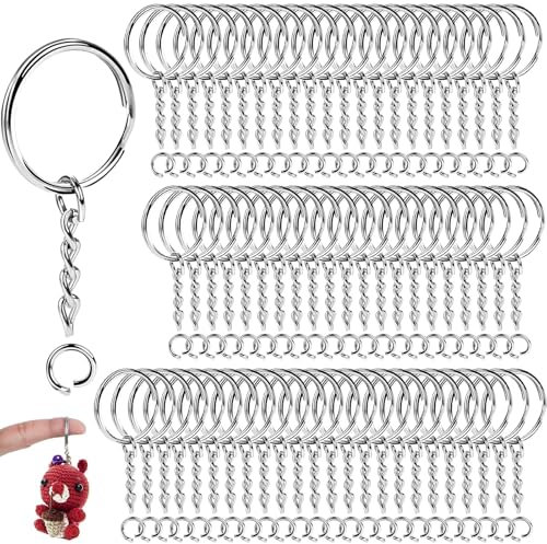 Kezidhp 80 Stück 25mm Schlüsselring mit Kette, Schlüsselanhänger Selber Machen, Rostfreies Metall Keychain, für Schlüssel Handwerk DIY Schmuckherstellung