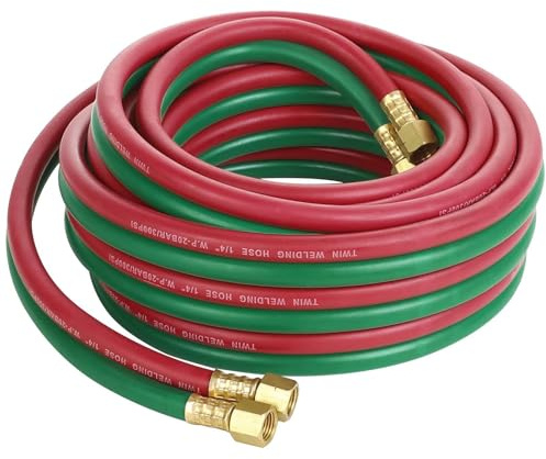 RSBFER Kit de soudage pour oxygène et acétylène, Tuyau de Chalumeau Haute Pression 1/4 avec raccords 9/16-18 B pour la découpe, Le brasage et Le brasage,5 M/16.4 FT