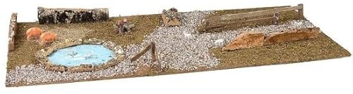 Moranduzzo Holzsockel für Krippe – Rustikale Umgebung mit See und Fluss, 76x40 cm, Für Krippen 8-12 cm – Szenografisches Zubehör, Offizielles Produkt Made in Italy (Sockel mit See 76x40 cm)