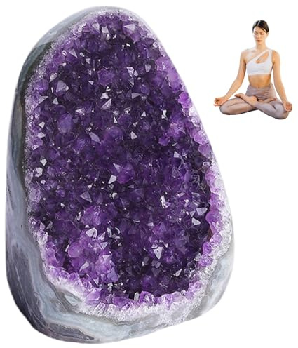 Roca de cristal de amatista, roca de cristal de amatista, geoda natural de 300-400 g, cristales de energía positiva y piedras espirituales para la decoración del hogar de la oficina del coche