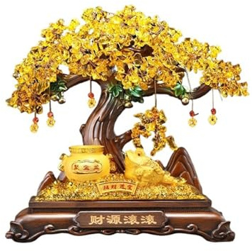 Gold-Geldfrosch, Citrinbaum, Kristall-Geldbaum, Feng Shui-Geldbaum, Bonsai für Tisch, Zuhause, Büro, Geschäft, Ornament, Dekor, Dekorationen, Kristallbaum, groß