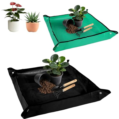 AOOWU Tapis de Jardinage Imperméable, 100*100CM + 66*66CM Tapis de Plantation de Jardinage, Tapis de Plantes Noir PE Tapis Jardin étanche pour Rempotage Plantes Succulentes Jardin intérieur Plant Care